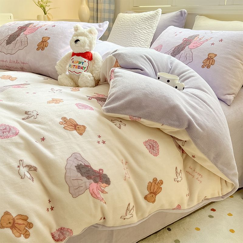 冬の厚手ミルクフロマージュベッドにサンゴフロマージュの両面フランネル布団カバーシーツにフロマージュの3点セット 5,826円