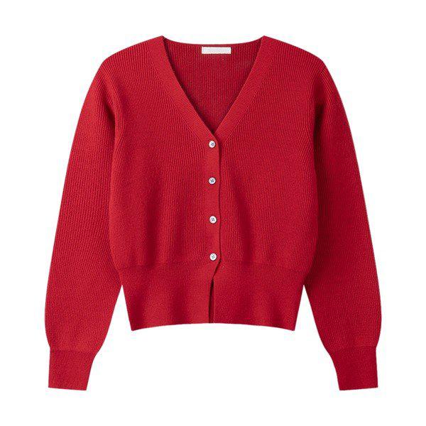 女性コルセット Yネック ウォッシャブル モーダル ニット カーディガン SGW CA Q050 レッド_P373804121