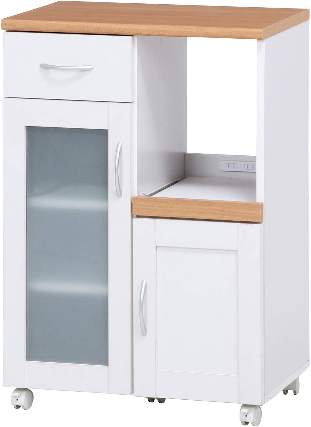 不二貿易 キッチン収納 食器棚 幅60×奥行39.5×高さ89cm ホワイト スライド棚 コンセント付き 曇りガラス サージュ 99521