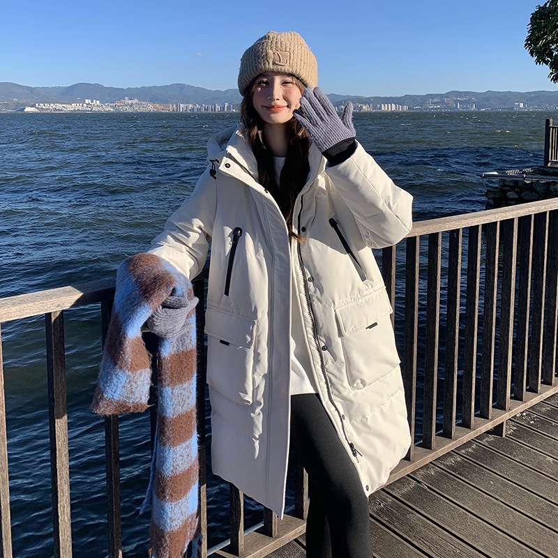 おしゃれで軽くて暖かいフード付きダウンジャケット2024新作甘く防寒性90ホワイトダックダウンワークジャケット