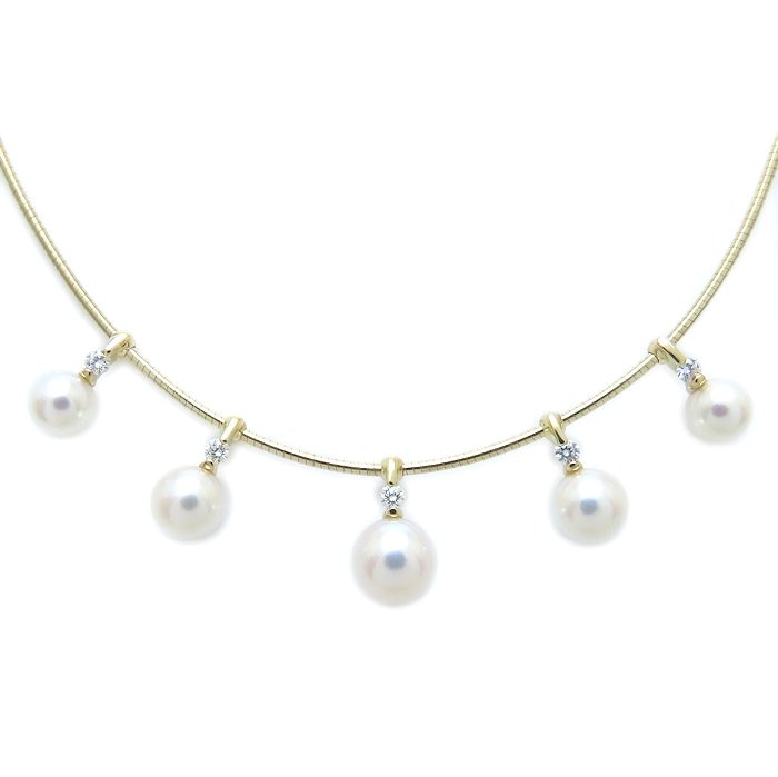 パール ネックレス 真珠5.4～7.1ミリ ダイヤモンド パール可動式 K18YG イエローゴールド レディース/294214【中古】
