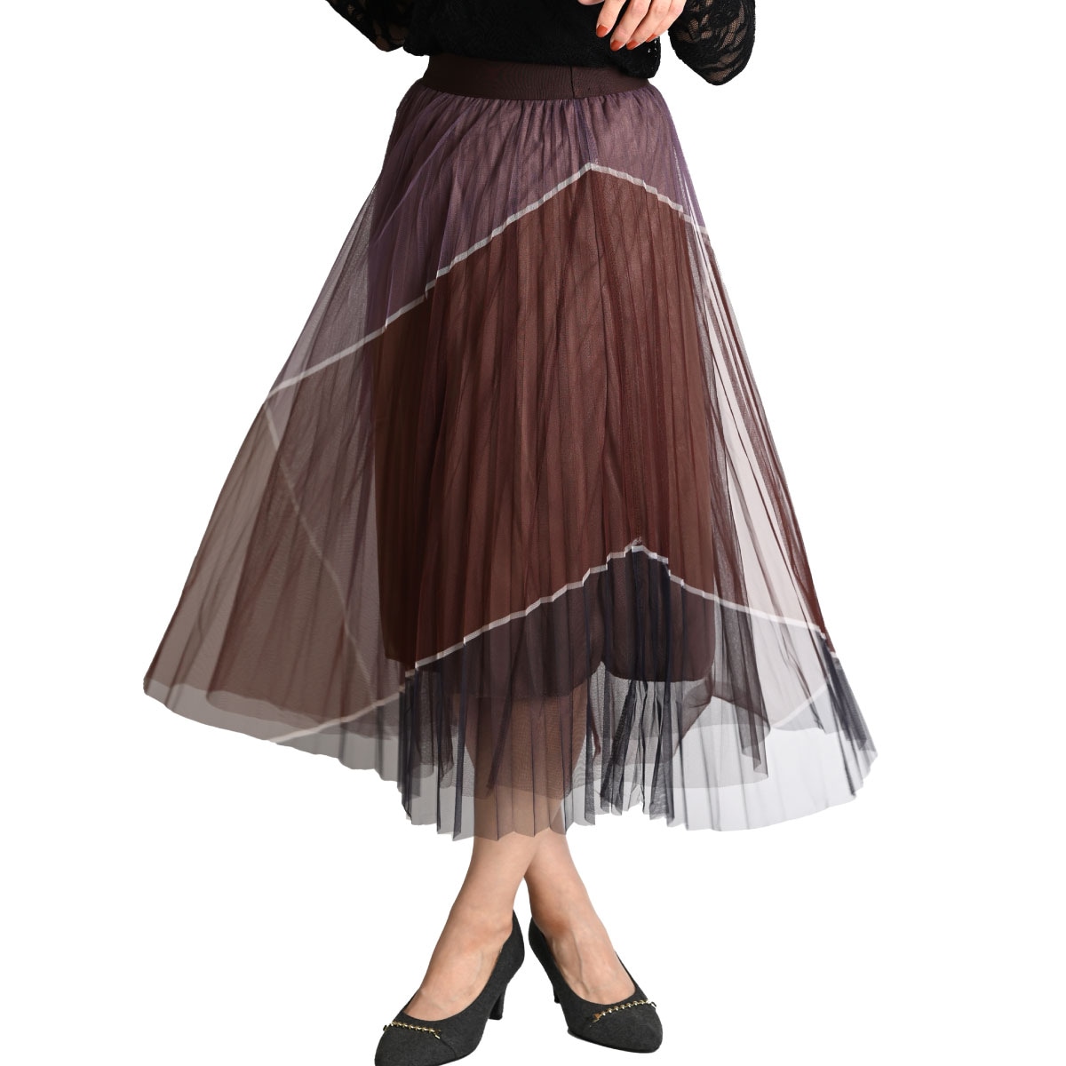 プリーツスカート チュールスカート ロング ミモレ丈 チュール スカート レディース ロングスカート フレアスカート マキシスカート フレア ボトムス ギャザー ウエストゴム 大きいサイズ 個性的 a