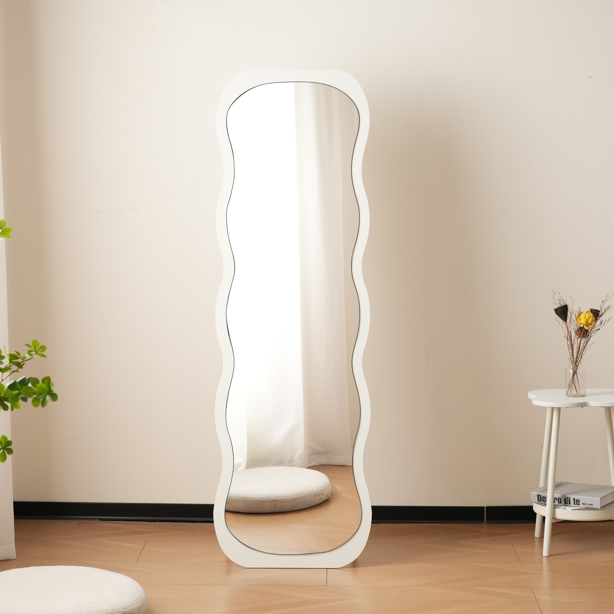 【国内出荷】全身鏡 波形状 姿見鏡 北欧 スタンドミラー 壁掛けミラー 立てかけ 姿見 鏡 ミラー おしゃれ 飛散防止 160*50CM ホワイト