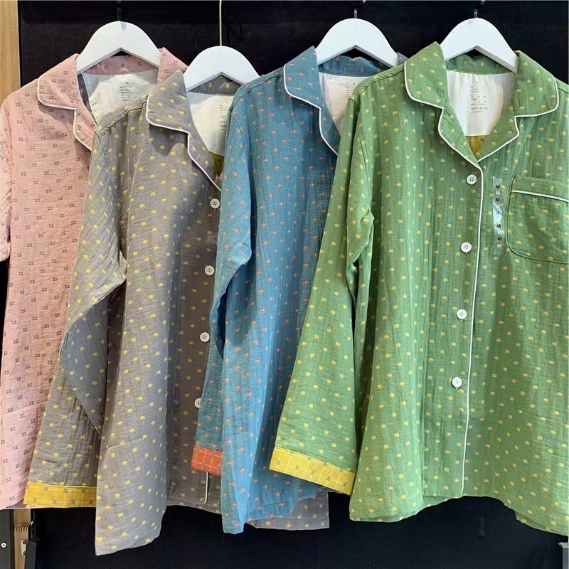 二重綿パジャマ純綿長袖薄手春夏に カップルに ラウンジウェアセット