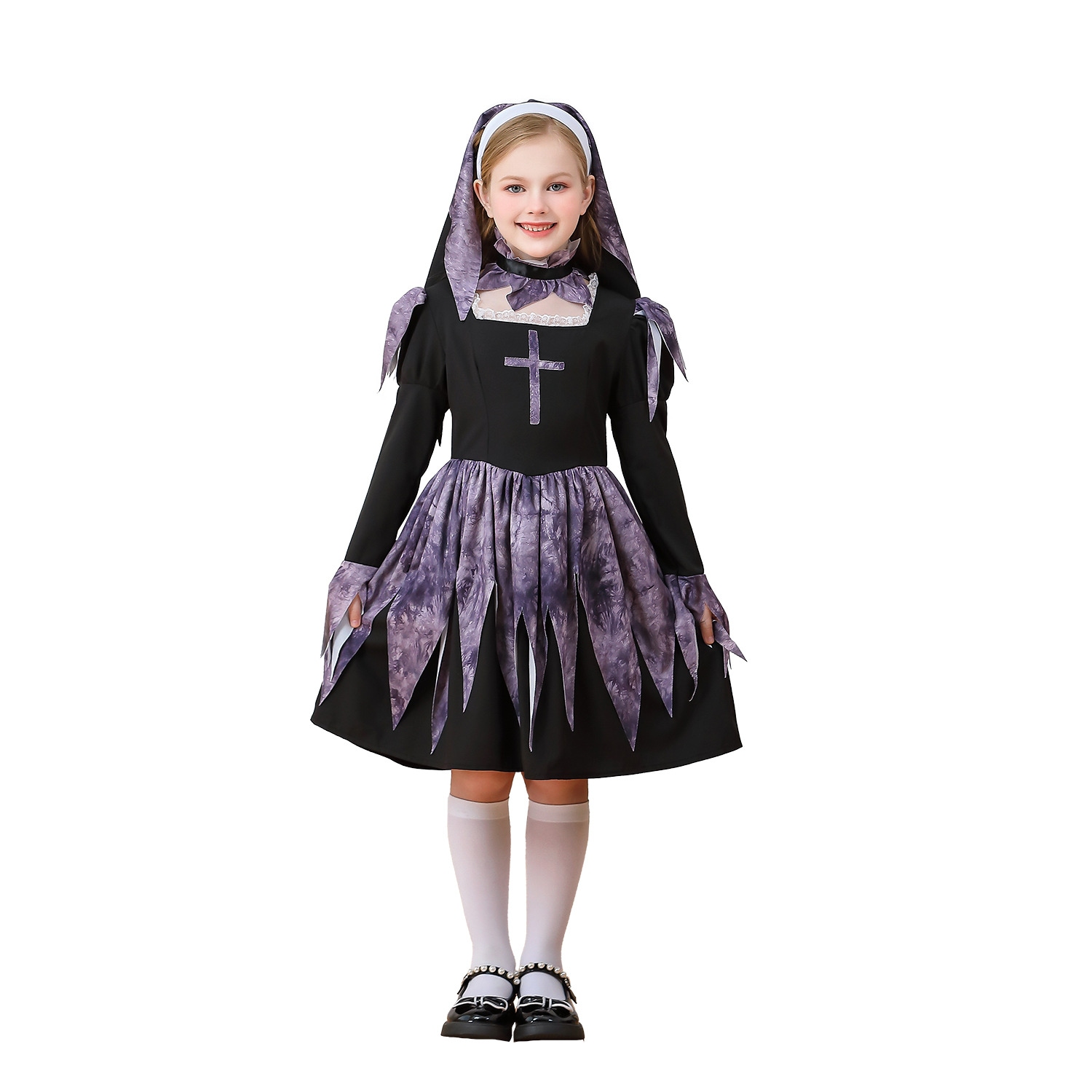 2025 ハロウィン 子供用 コスチューム 修道女 コスチューム カーニバル 女の子 ドレス 司祭 十字架 マリア スカート