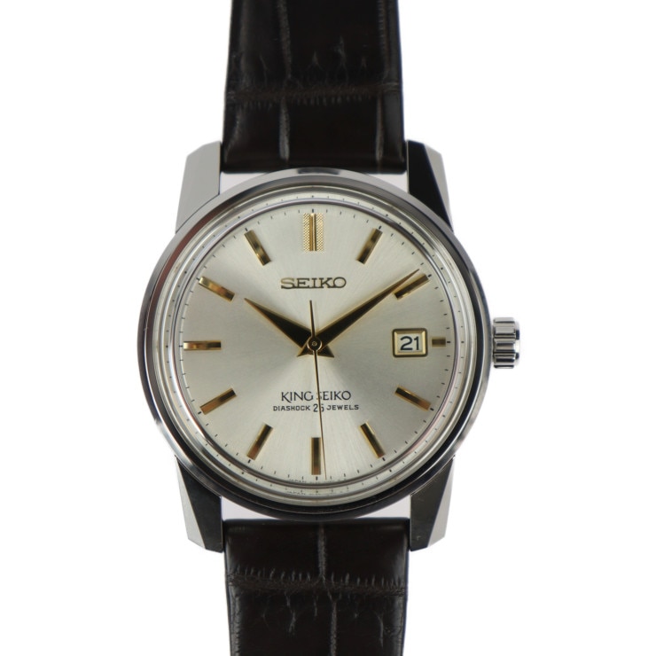 超美品 SEIKO セイコー 腕時計 SJE087J1 キングセイコー KSK 1965 復刻デザイン 限定モデル ステンレススチール クロコダイル シルバー ゴールド ブラウン 自動巻き デイト 6