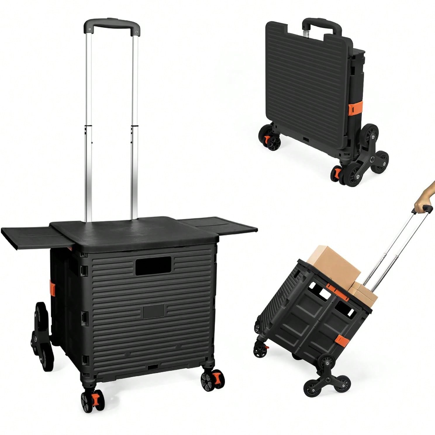 新しい-ur×SELORSS BY10C キャリーカート折り畳み式 四輪台車 軽量 アルミニウム合金ロッド買い物カート収納可能 カバー 車輪ストッパー付き 静音 ショッピング アウトドア キャップ オ