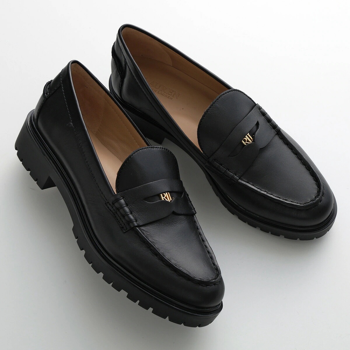 Lauren Ralph Lauren ローレンラルフローレン コインローファー 802967752 レディース レザー メタルロゴ 厚底 シューズ 靴 001/BLACK