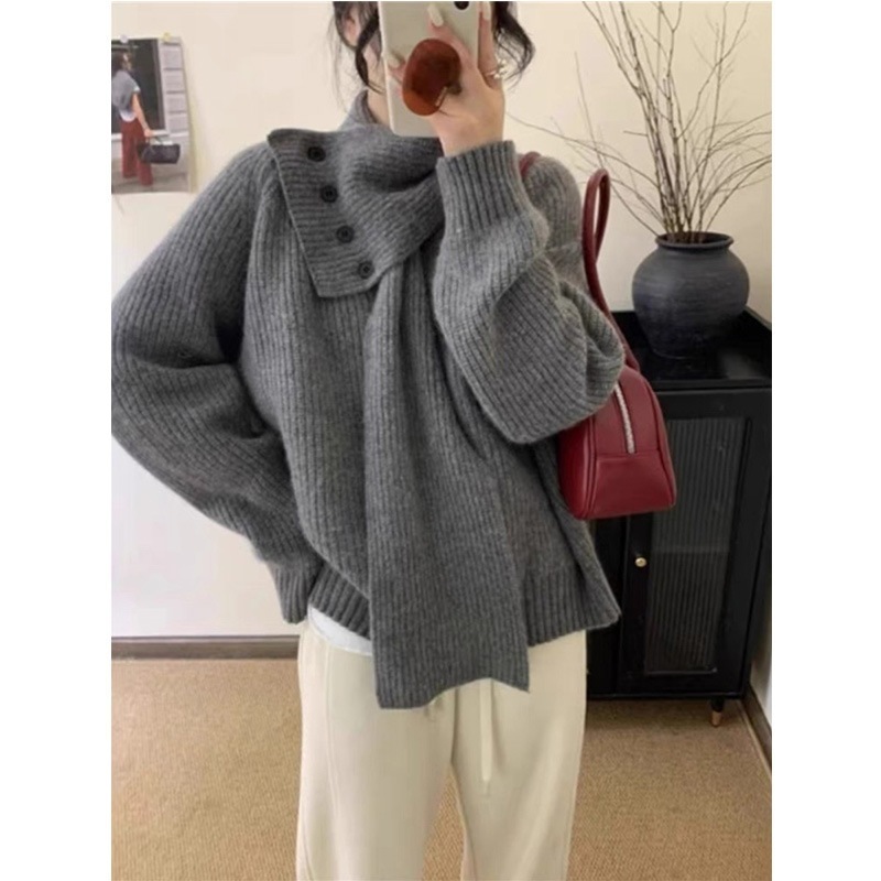 取り外し可能なレディース用ショールスカーフセーター秋冬用に厚手になっておりスタイリッシュで洗練されたデザインベースレイヤーのニットトップスとして重ね着に です