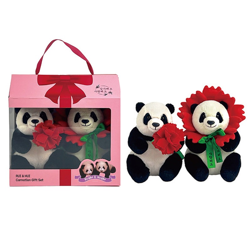 【数量限定】 エバーランド 公式商品 ルイバオ フイバオ カーネーション ぬいぐるみ SET ( プーバオ FUBAO 双子の妹 パンダ グッズ 人形 布おもちゃ )