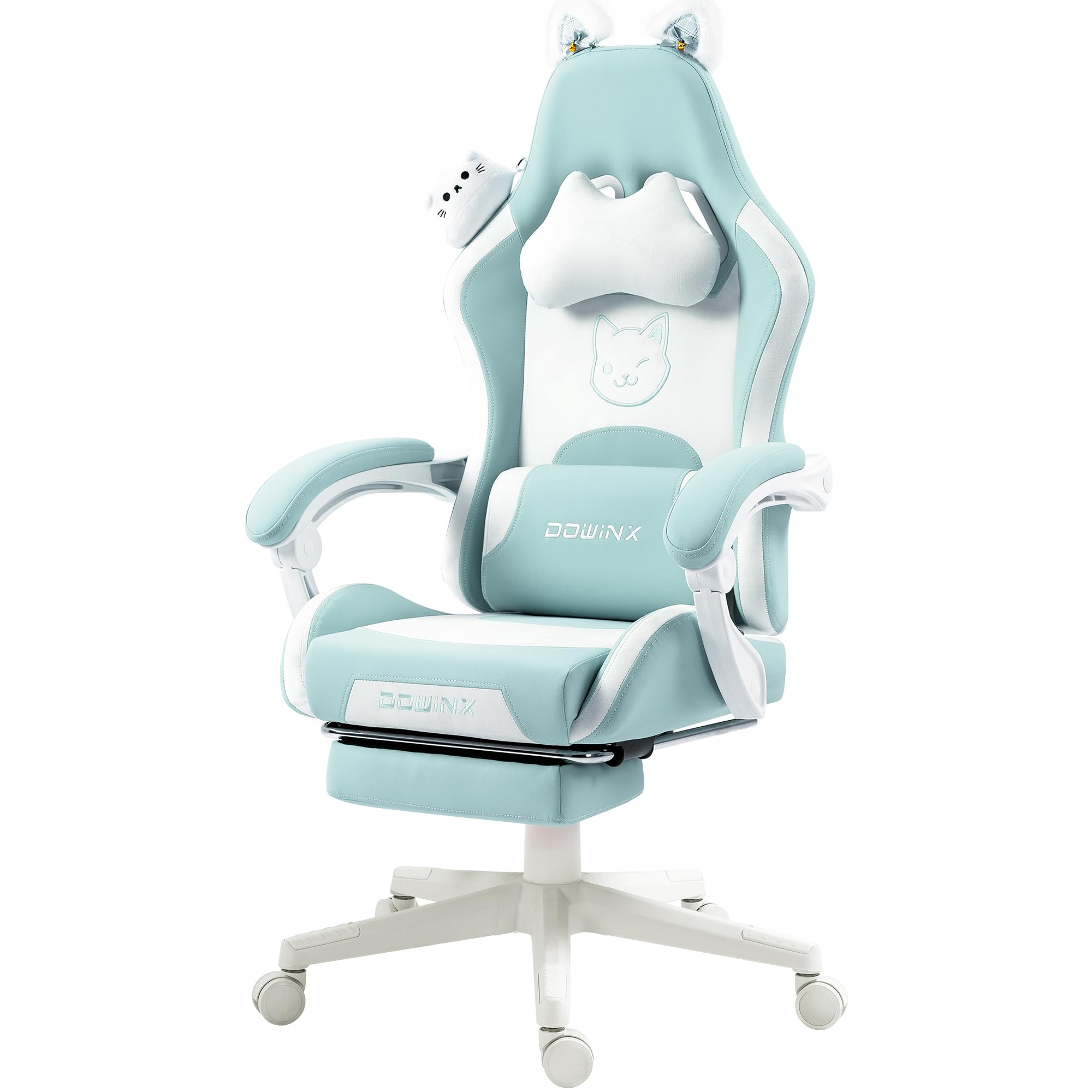 ゲーミングチェア 水色 白 可愛い かわいい にゃんこ 猫耳 ヘアピン 鈴付き 猫柄 pc/オフィスチェア ゲーム用 パソコンチェア 幅広 通気性 リクライニング ハイバック 昇降 42276