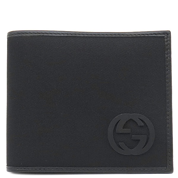 グッチ GUCCI 二つ折り財布 インターロッキング G レザー ナイロンキャンバス ブラック 黒 181683 【箱】【中古】