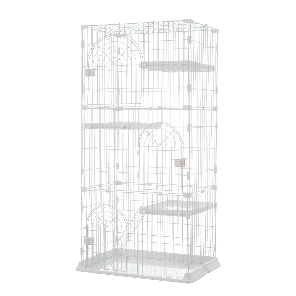 おしゃれ 猫 ケージ キャットケージ 3段 猫ゲージ おしゃれ キャットハウス ネコ ハウス 多段 留守番 保護 脱走防止 多頭飼いペットケージ【ホワイト】