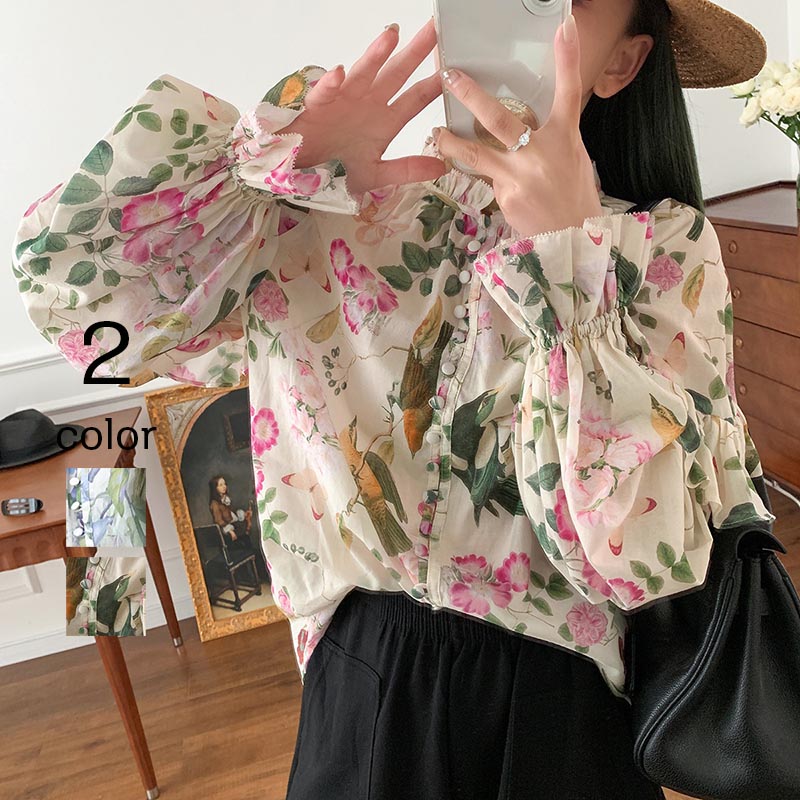 ブラウス レディース トップス 花柄 カジュアルシャツ 上着 長袖 レディースファッション 韓国ファッション 大きいサイズ ナチュラル 可愛い ベーシック リゾート お出かけ トレンド 30代 40代