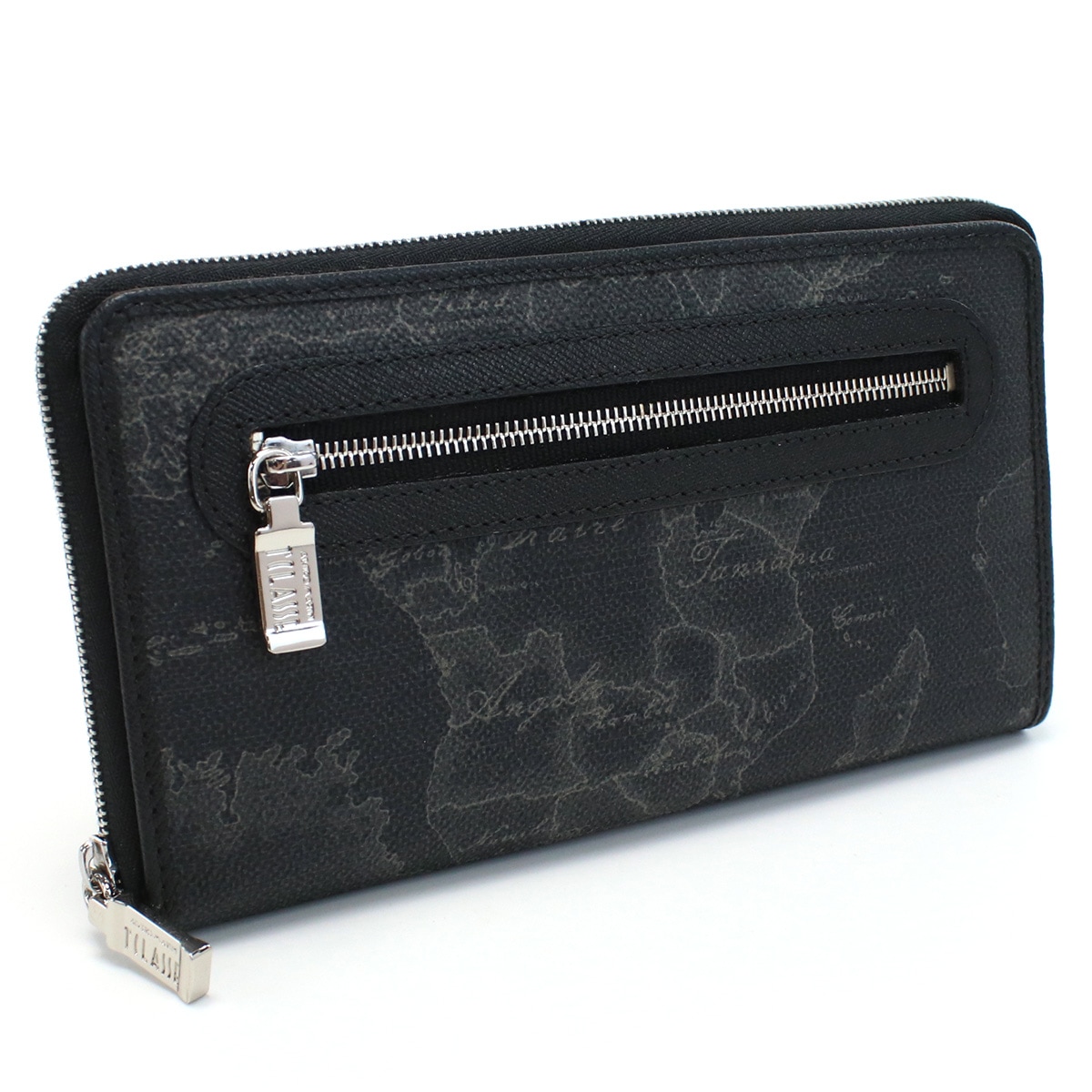 PRIMA CLASSE CW028-6426 プリマクラッセ ラウンドファスナー長財布 PVCキャンバス/カーフレザー ブラック/シルバー /裁断箇所により地図柄が異なります