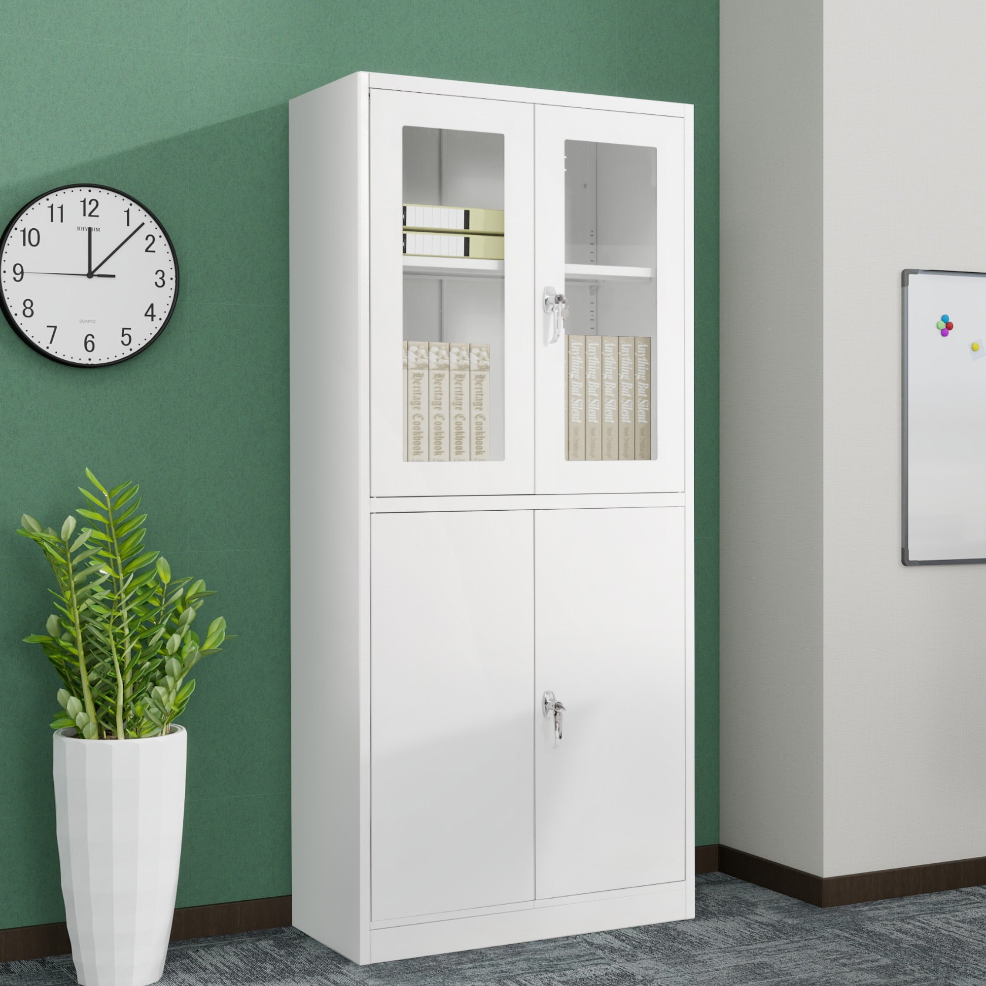 【国内発送,送.料無料】A73スチール書庫 両開き書庫 書類保管庫 高さ180cm 保管庫 収納 オフィス 業務用 書庫 おしゃれ キャビネット スチールキャビネット ベース付き 可動棚 A4対応 29,399円