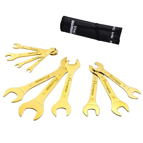 Pronese 極薄スパナ 薄型 金色本体 スパナセット 10本組 両口スパナ 厚さ3mm 鏡面仕上げ済 6~27mm CRV製 豊富なサイズ