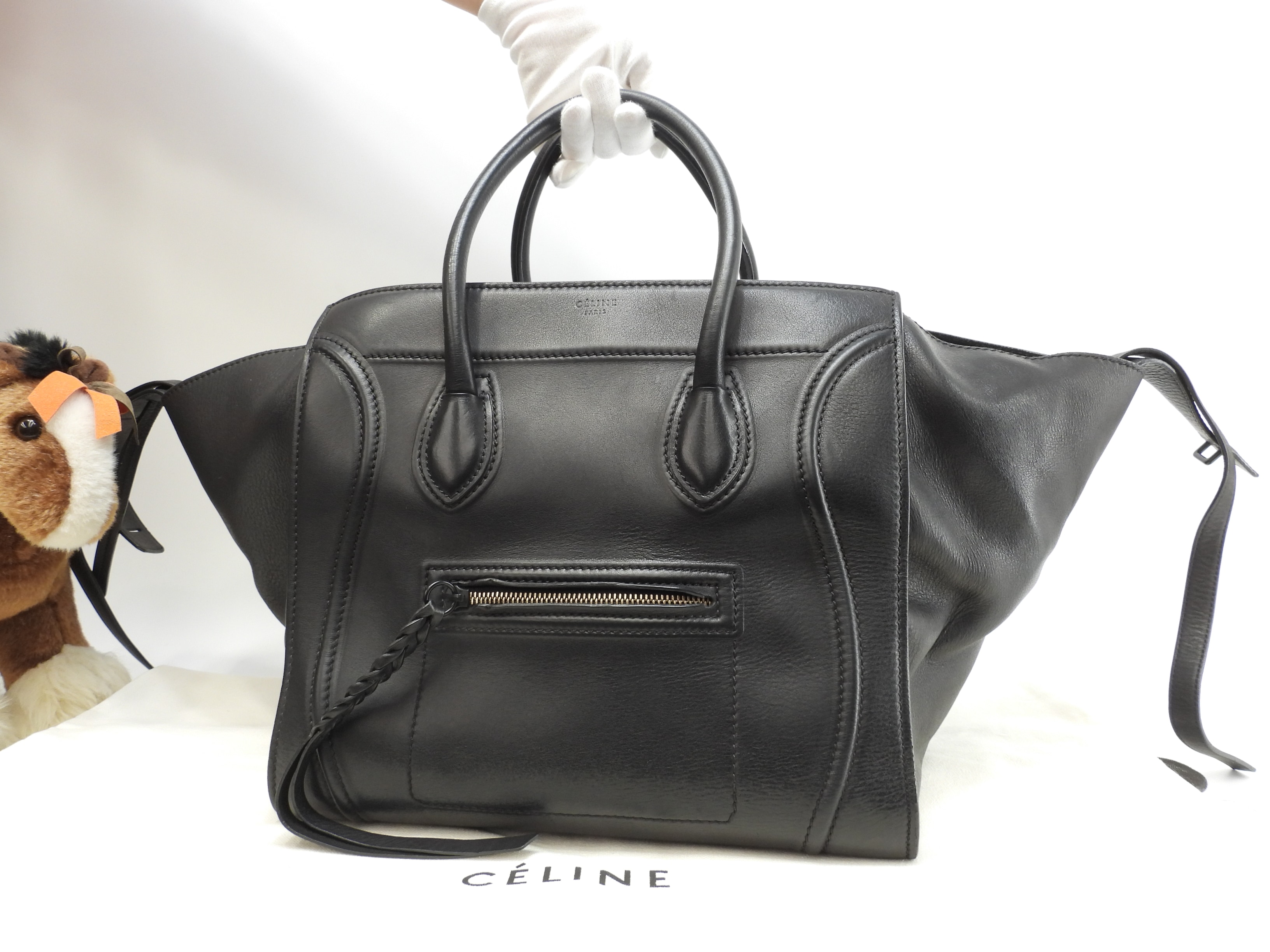 ラゲージファントム レザー 黒 ハンドバッグ トートバッグ 美品@U-CU-1121 2