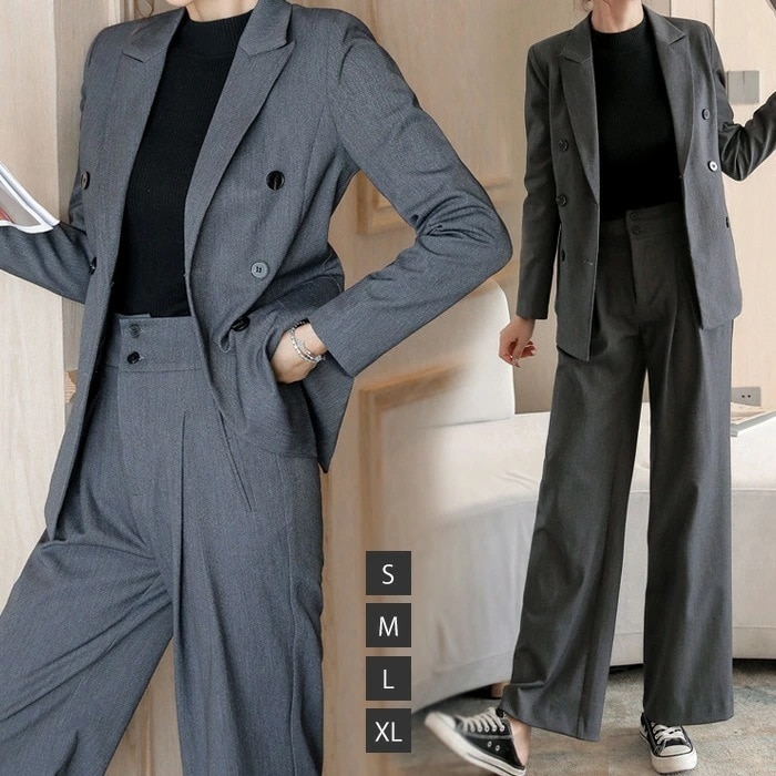 スーツ レディース パンツスーツ Vネック 洗える セットアップ ロング丈 ビジネス リクルート オールシーズン 春 夏 秋 冬 大きいサイズ 上品 入学式 ジャケット ロング丈パンツ 2点セット パ