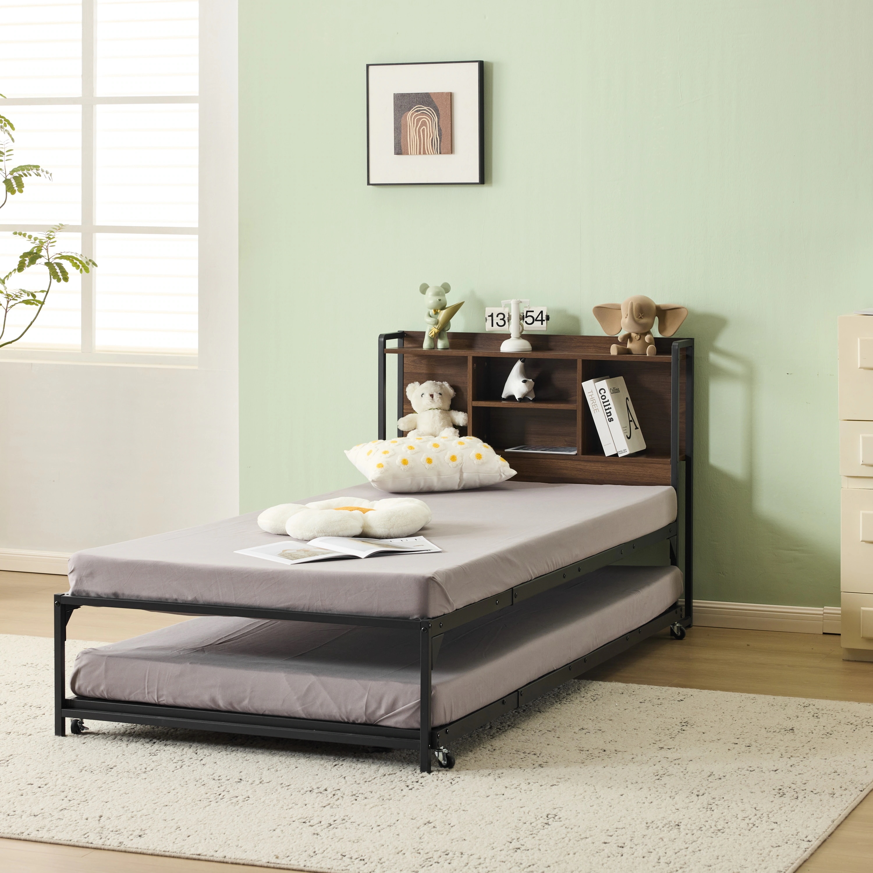 【新作】【ブラック】親子ベッド 多段ベッド シングル ベッド コンセント付き 宮棚付き パイプベッド ホワイト ブラック シンプル 木 ウッド調 北欧風 おしゃれ 子供部屋 寮