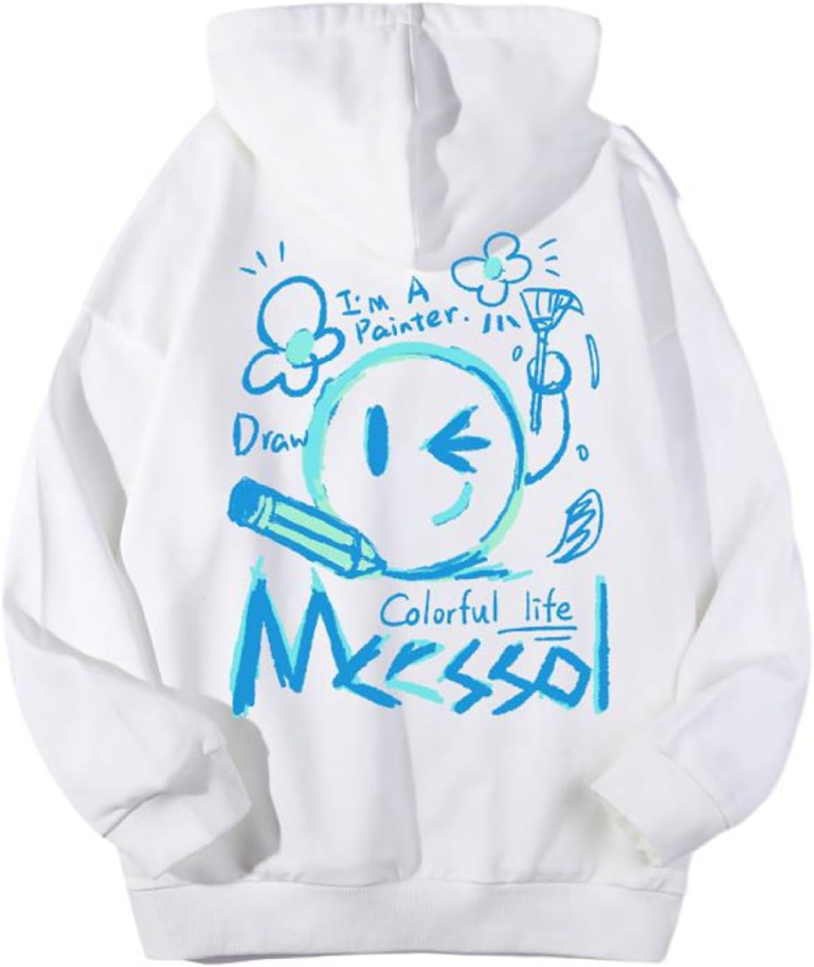 綿100% 落書き 笑顔 フルオーバー メンズ 長袖パーカー プリント フード付き オーバーサイズ レディース 小さめ ポケット付き 春秋冬 上着 日常着用 吸汗透湿 コンフォート 外履き