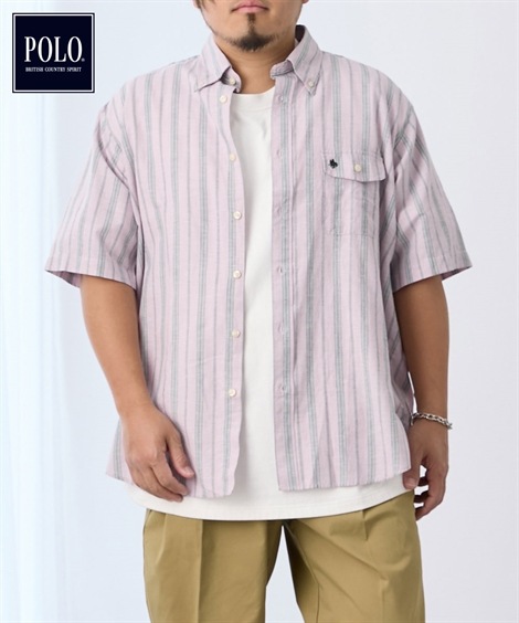 長袖シャツ ストライプ柄ボタンダウン半袖シャツ POLO BCS 大きいサイズ
