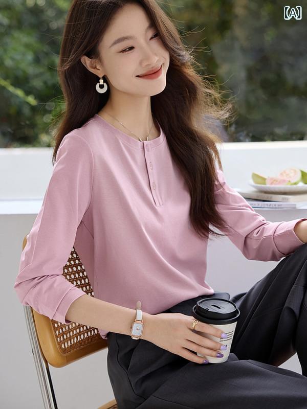 ブラウス カジュアル ラウンドネック 長袖 レディース 春秋 ファッション シンプル ボタン 無地 スタイリッシュ おしゃれ 日常使い 5,093円