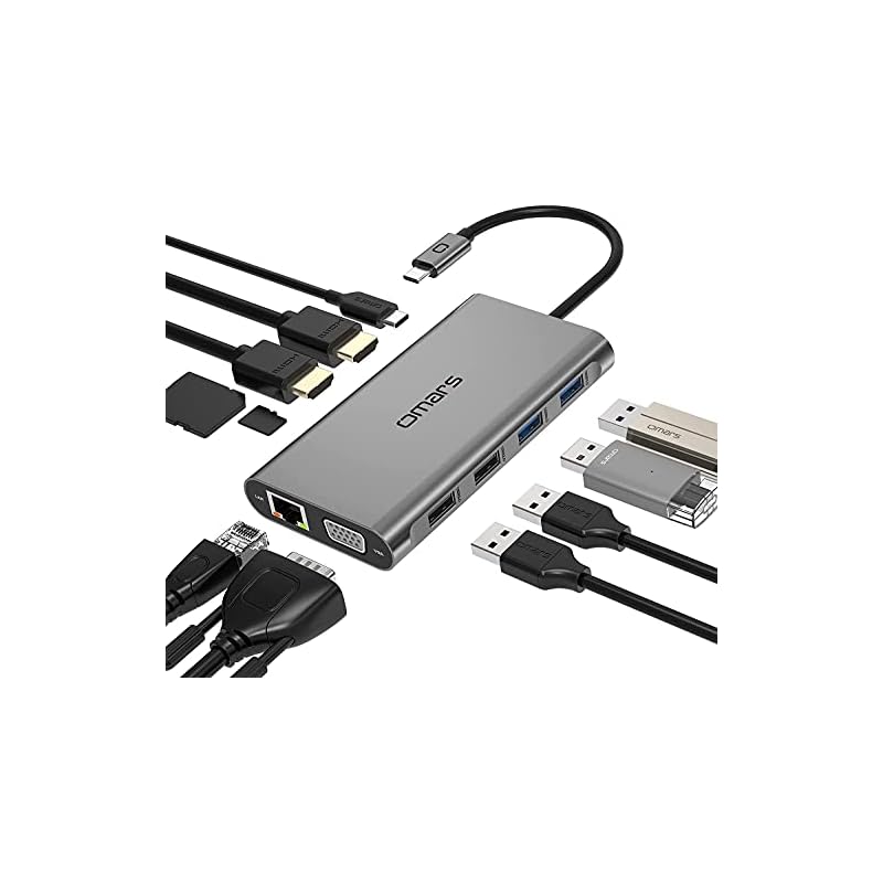 USB C ハブ 11-in-1 トリプルディスプレイ Omars USB Type C ハブ HDMI ドッキングステーション【デュアル 4K HDMI/VGA/PD 100W 急速充電/1Gbps