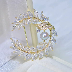 【3個セット】デザインパールブローチオリーブの枝気質ピンコサージュファッショナブルなジャケットアクセサリー67