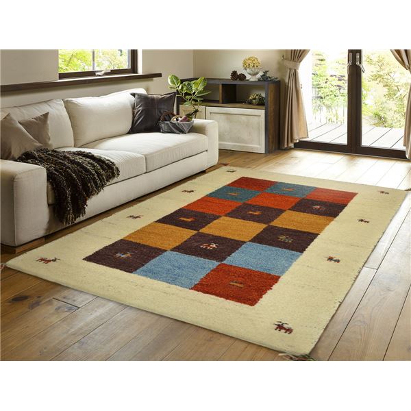 ラグマット 絨毯 約70×120cm ミックス ウール100% 保温機能 調湿効果 オールシーズン対応 ギャッベ リビング