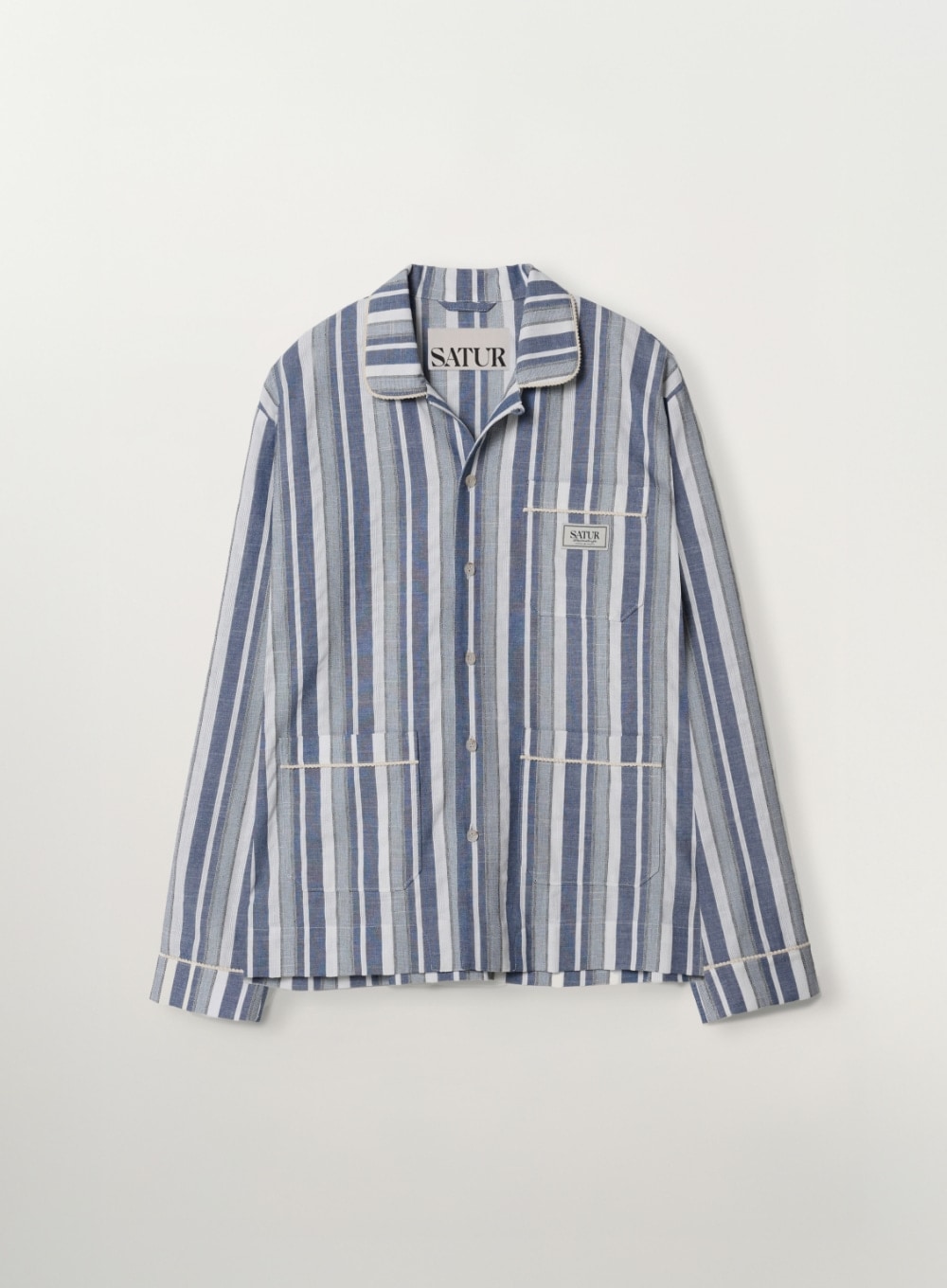 【SATUR】 26SS HOMEWEAR STRIPE OPEN COLLAR SHIRT : BLUE