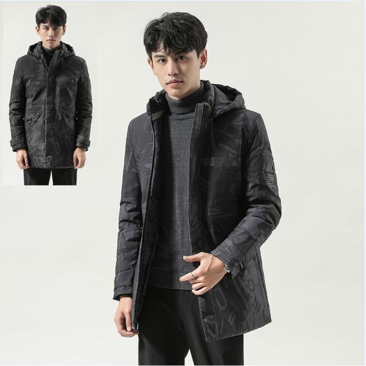新着 冬物 冬服フード付きメンズ中綿ジャケットミディアム丈厚手コートフードは取り外し可 保温ブルゾン ジャンバー中綿コート プリント防寒アウタートップス