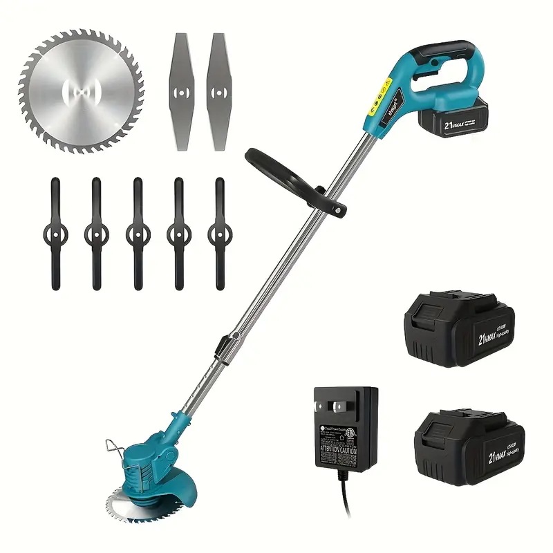 21Vバッテリー2個付属充電器ブレード付きのコードレス草刈り機庭のメンテナンス草刈り雑草取りに軽量で角度調整可能なので庭での使用が簡単です屋外用工具