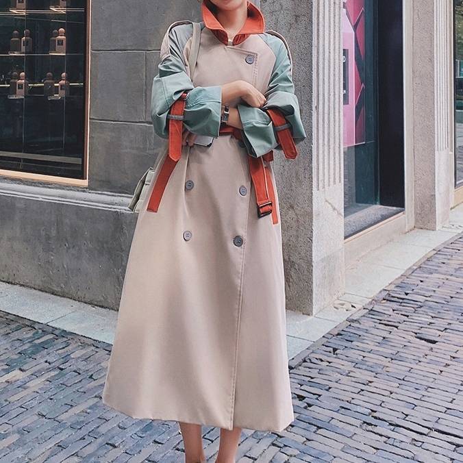 厳選素材アウター レディースのコート ロング トレンチコート 切り替え バイカラー 秋カラー ベイクドカラー きれいめ 大人可愛い おしゃれ 個性的 大人カジュアル 長袖 オレンジ グリーン カーキ 4,613円