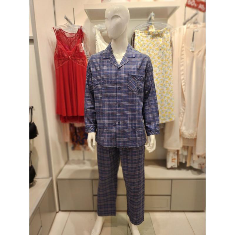 [釜山店] 面ブルーチェック男性パジャマセットMP8836A