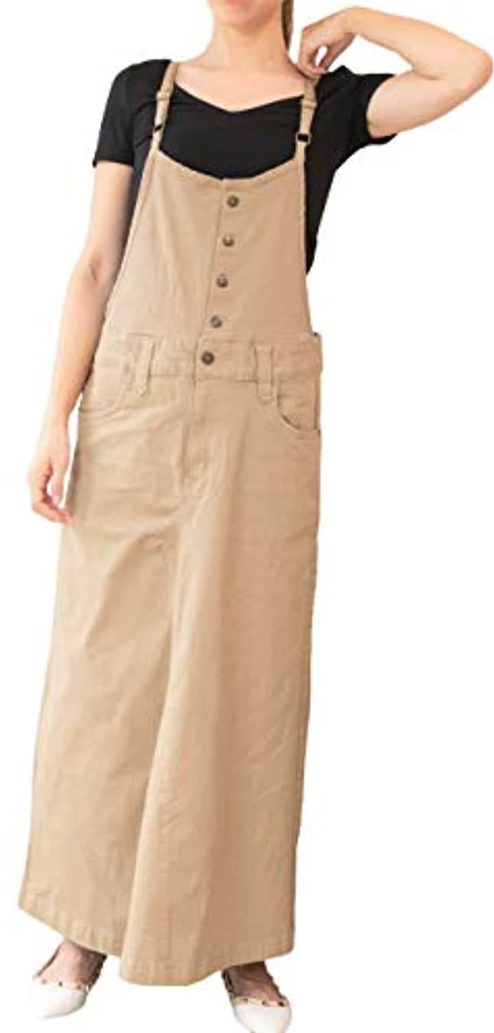 サロペット オールインワン ロング スカート マキシ丈 デニム ツイル オーバーオール 綿 レディー