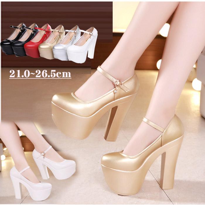 ウェディングシューズ ブライダルシューズ 超ハイヒール15cm 太いヒール ストラップ付 安定感 痛くない 5 5 23 235 24 245-265