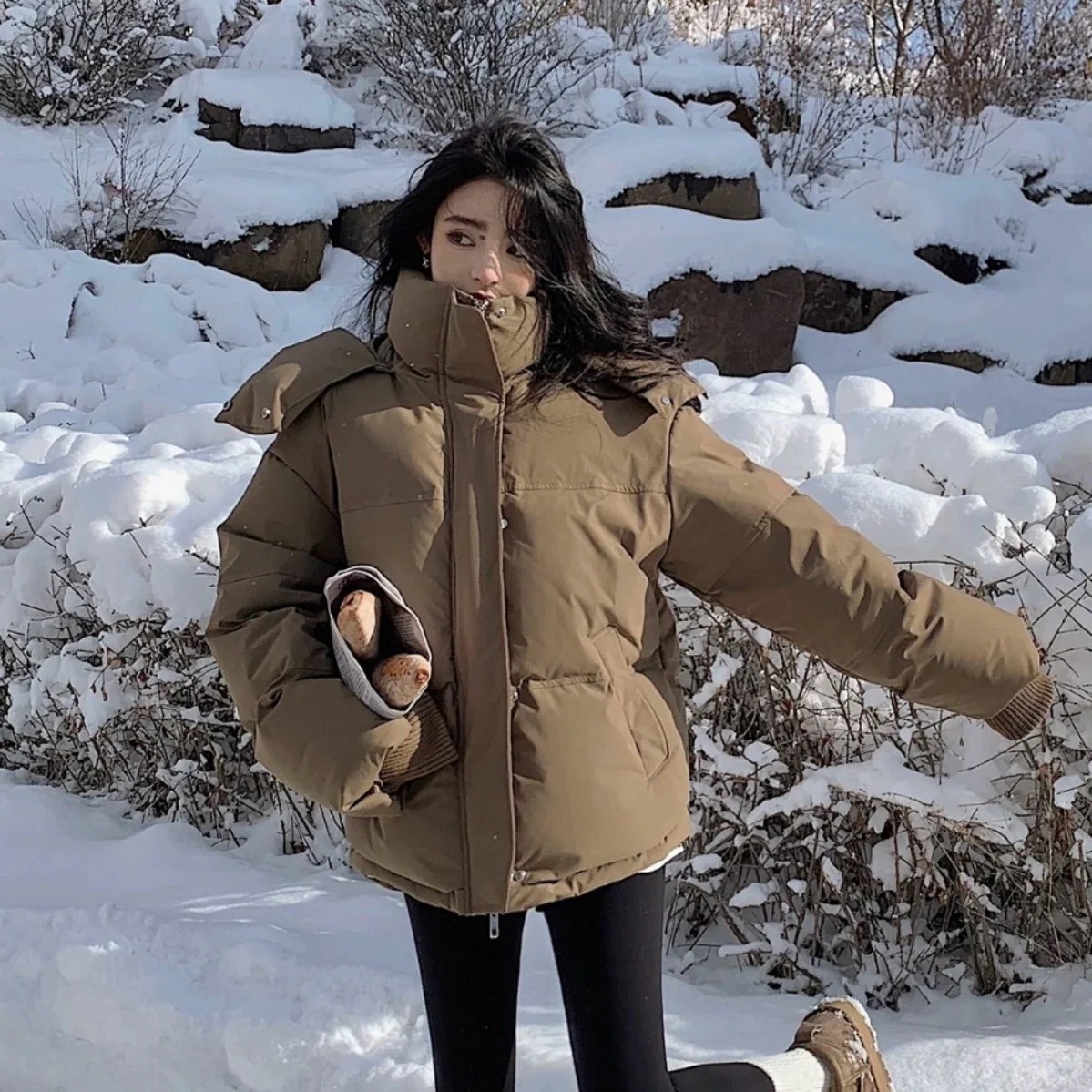 万能流行感中綿ジャケットアウターダウンコートジャケット中綿コート長袖無地フード付きレディース防寒きれいめ大人厚暖かい軽い着痩せ通勤