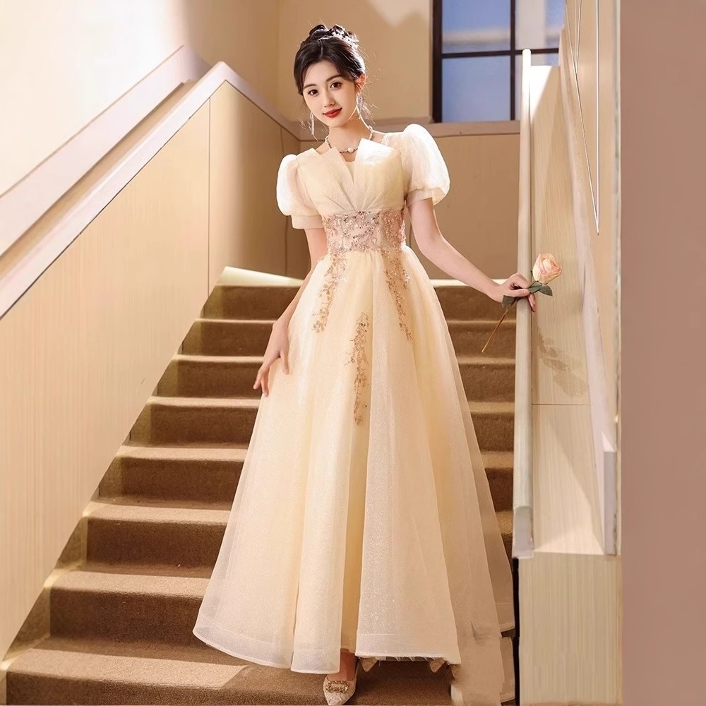 高級パーティードレス】シャンパンカラー ドレス ラグジュアリー ニッチ 成人式 誕生日パーティー プリンセスドレス イブニングドレス