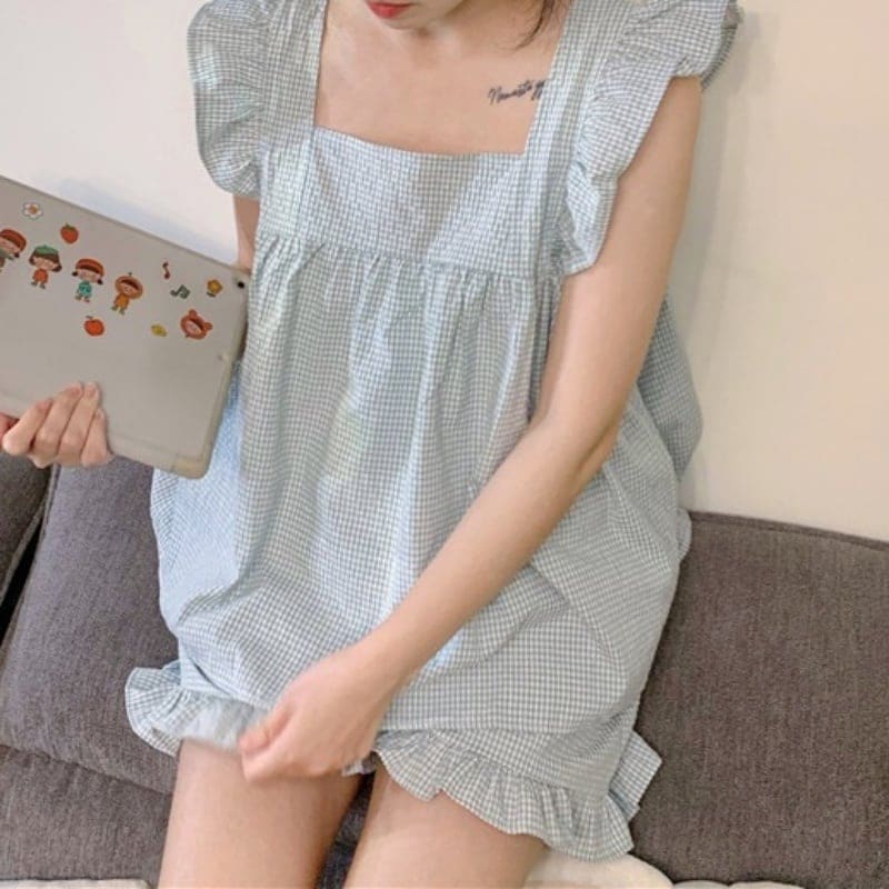 セットアップ パジャマ 上下セット 2点セット ルームウェア ナイトウェア ギンガムチェック