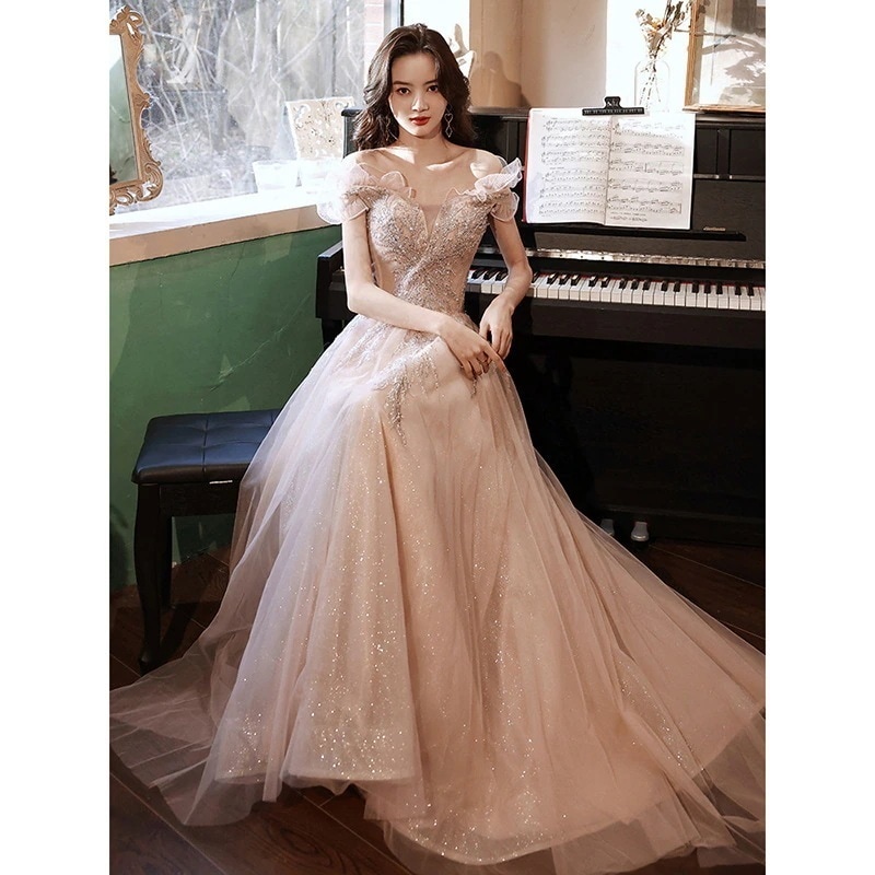 【急速出荷!】女性用ホストイブニングドレス2025秋冬エレガントで若々しいワンショルダー丈宴会イブニングドレス