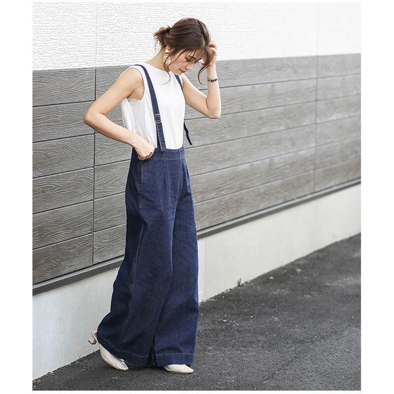 サロペット レディース オーバーオール デニム サロペット オールインワン オーバーオールおしゃれレディース ボトムス ワイドパンツ オールインワン ロング丈 ゆったり オーバーオール vネック 着痩