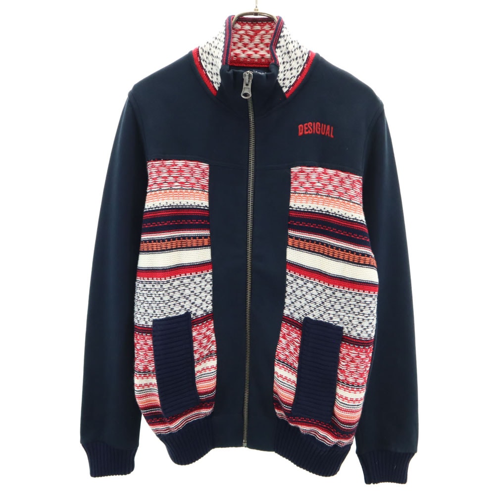 デシグアルマン ニット切替 スウェット ジャケット M ネイビー Desigual man メンズ