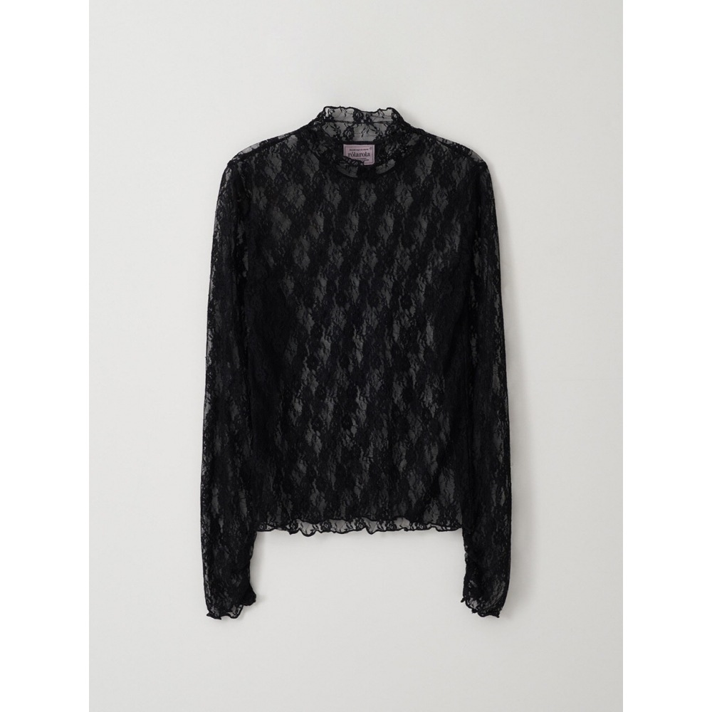 ロラローラフラワーレースレイヤードTシャツブラック