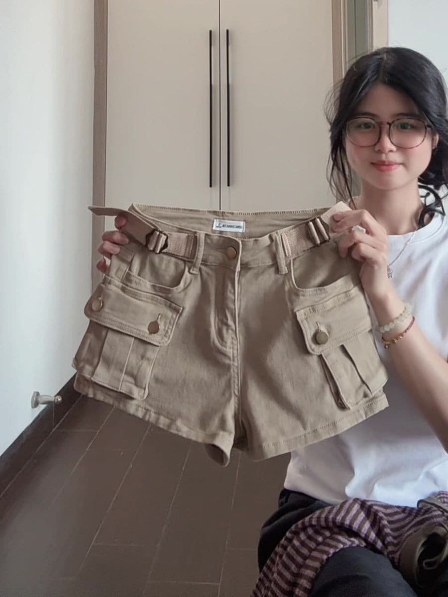 女性用アメリカンレトロカーゴデニムショートパンツ2025年夏セクシーなハイウエストデザインスリムフィットホットパンツ