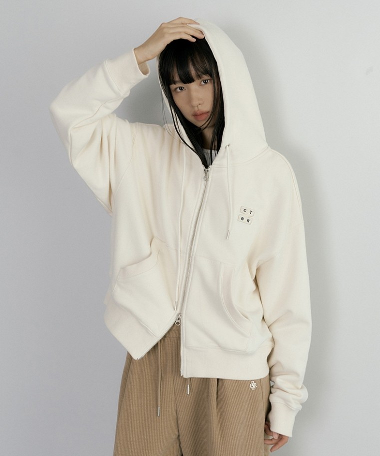 エッセンシャル フード ワッペン フード ジップアップ ジャンパー/CREAM