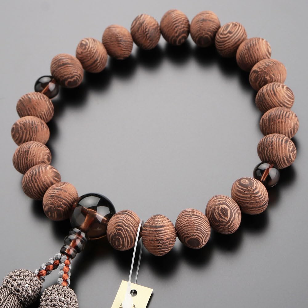 念珠ドットコム 数珠 男性用 22玉 みかん玉 鉄刀木 茶水晶 正絹房【略式数珠 京念珠 京都 銘木 たがやさん タガヤサン 法事 葬儀 葬式 法要 宗派共通 スモーキークォーツ 煙水晶 天然木 みか