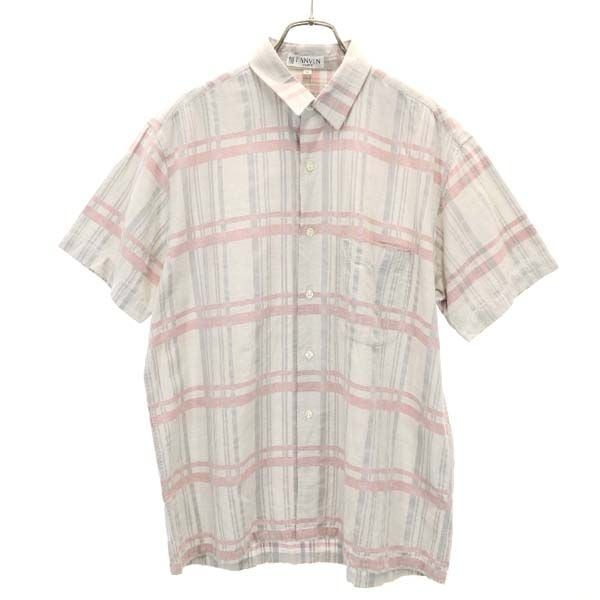 90s オールド チェック柄 ロゴ刺繍 半袖 シャツ L グレー系 メンズ