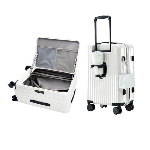 [YUWEIJIE] スーツケース キャリーケース 片開き 拡張機能付き フロントオープン 大容量 機内持ち込み 超軽量 ファスナータイプ カップホルダー付き TSAロック キャリーバッグ 横開き ハ