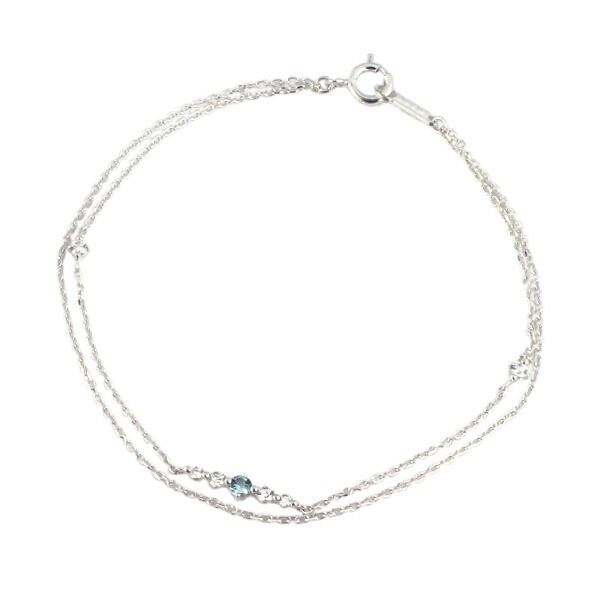 正規紙袋＆箱付 ブレスレット レディース 2連 アクアマリン キュービックジルコニアブレスレット